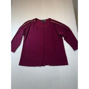 Anthony Original Top Womens P1X Purple Gold Zipper Detail 3/4 Sleeve